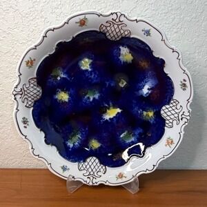 Wallendorf Porcelain Echt Kobalt Blue Gold Floral Scalloped Serving Bowl 11"